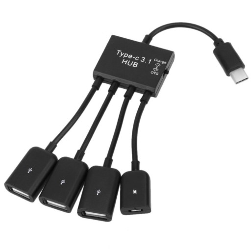 Portable USB-C / Type-C Male to 3 USB Ports Female + Micro USB Female Power