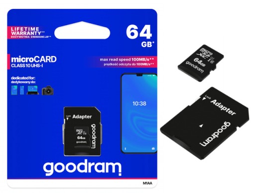 GOODRAM KARTA PAMIĘCI MICROSD 64GB CL10 +ADAPTER