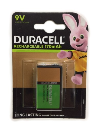 1x Akumulator Duracell 9V 170mAh 6F22 DC1604 6HR61