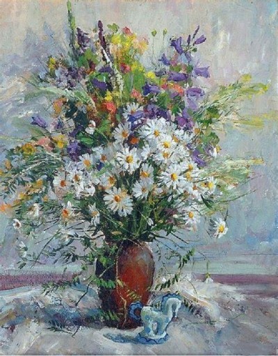 HAFT KRZYŻYKOWY KWIATY BUKIET MULINA NADRUK 30x40