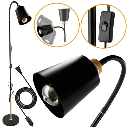 LAMPA STOJĄCA PODŁOGOWA LED LAMPKA 150CM CZARNA LOFT 1xE27 z włącznikiem