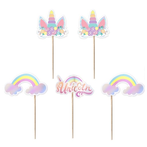 Toppery Na Tort Babeczki Dekoracja Jednorożec Unicorn 5 szt. Urodziny Party