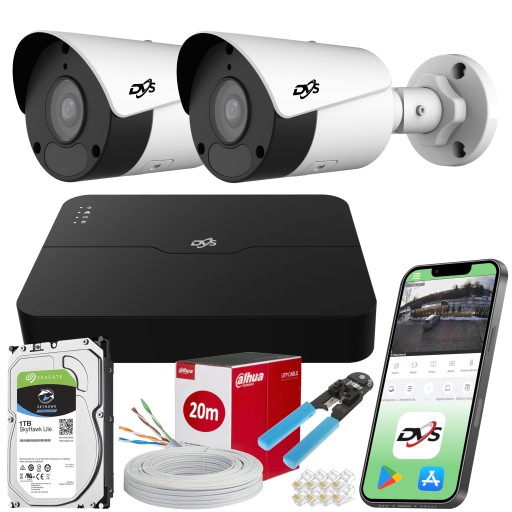 MONITORING PRZEMYSŁOWY IP POE DO DOMU 2 KAMERY ZEWNĘTRZNE 2Mpx SMART 1TB