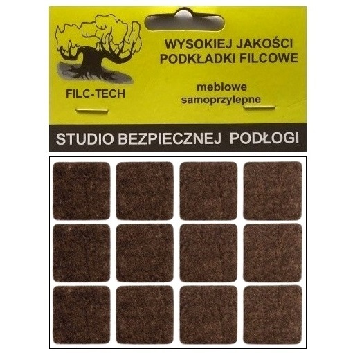 PODKŁADKI FILCOWE POD MEBLE STOŁKI KRZESŁA 20 x 20 mm BRĄZOWE FILC 12 szt.