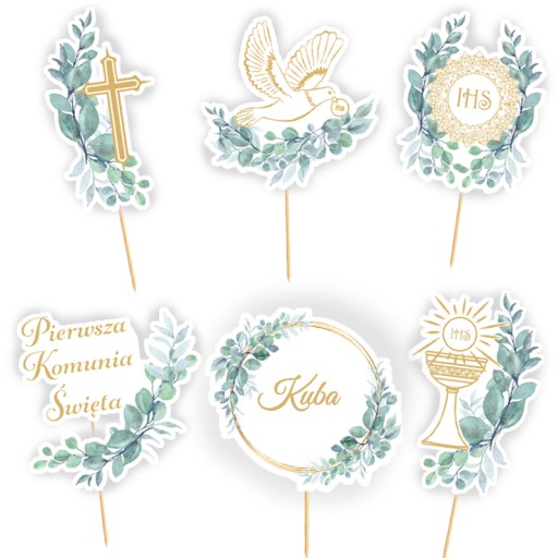 Toppery Pikery Komunijne PERSONALIZOWANE Komunia Święta IMIĘ DZIECKA 6szt.