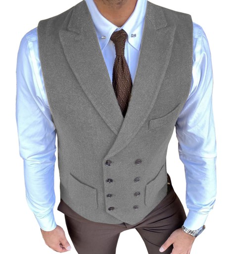 New Men Suit Vest Green Brown Double Breasted Herr