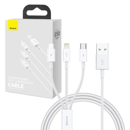 BASEUS KABEL DO TELEFONU USB 3W1 USB TYP C LIGHTNING MICRO QUICK CHARGE 1M