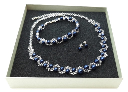 komplet SWAROVSKI elem. biżuteria ślubna granatowa