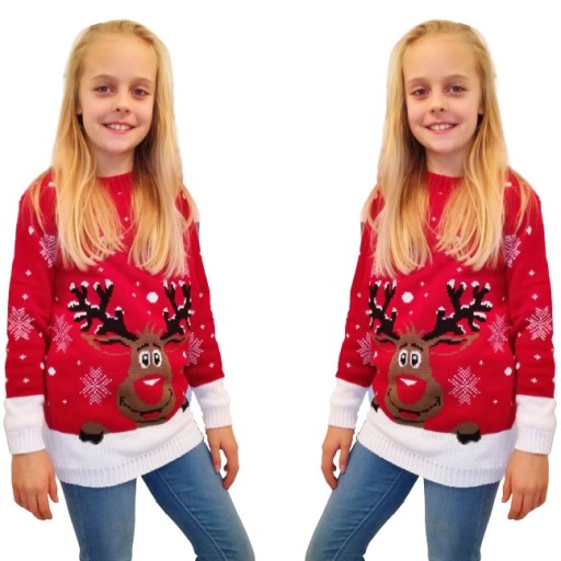 DZIECIĘCY SWETER ŚWIĄTECZNY Z RENIFEREM 5/6 LATA