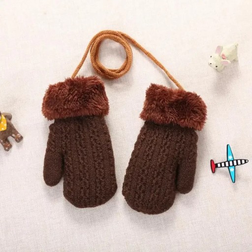 Knitted Full Finger Gloves Cartoon Plush Thick Warm Baby Gloves Children's
