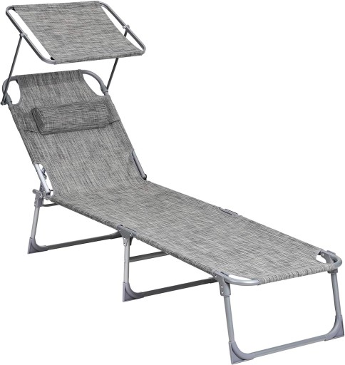 LEŻAK SKŁADANY 193X53X29CM 150KG ZAGŁÓWEK OCHRONA PRZED SŁOŃCEM OGRÓD