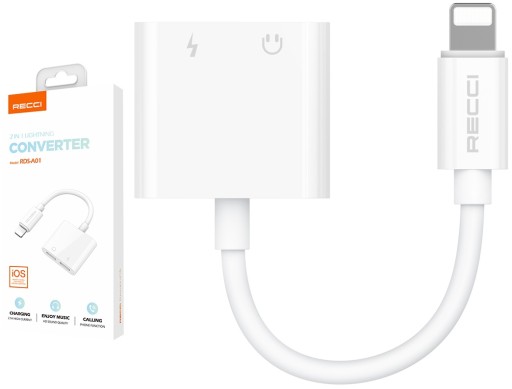 PRZEJŚCIÓWKA ADAPTER SŁUCHAWEK DO IPHONE 2X LIGHTNING RECCI