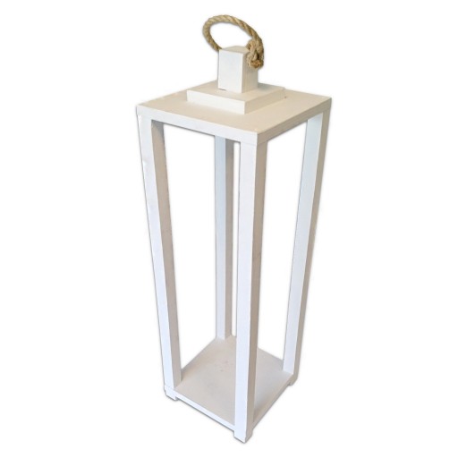 SOLIDNY LAMPION DREWNIANY BIAŁY LATARNIA - 65 CM