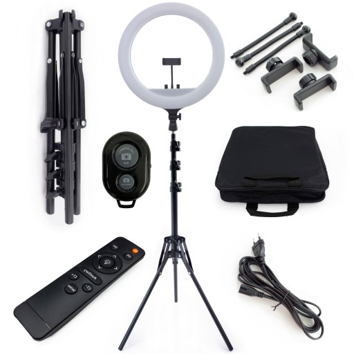 LAMPA PIERŚCIENIOWA LED DUŻA 45CM PILOT TORBA STATYW STUDYJNA FOTOGRAFICZNA