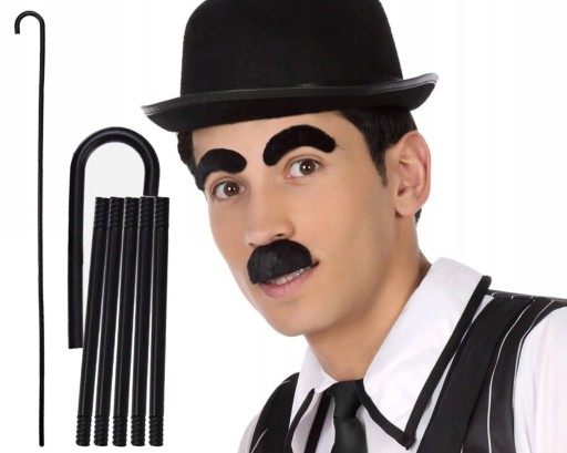 MELONIK BRWI WĄSY I SKŁADANA LASKA 150cm DO STROJU CHARLIE CHAPLIN MIM