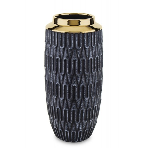 WAZON CZARNY ZŁOTY CERAMICZNY 30x13cm ZDOBIONY