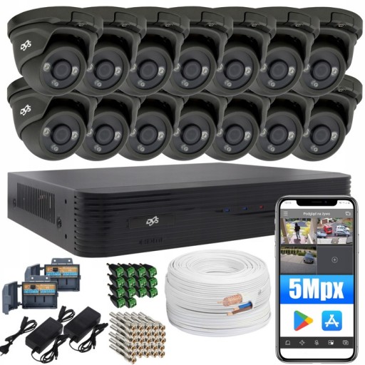 ZESTAW 14 KAMER DO MONITORINGU 5MPX ZEWNĘTRZNE METALOWE GRAFITOWE Z IR