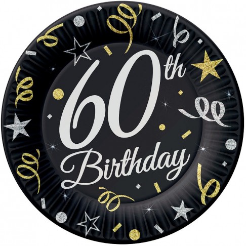 TALERZYKI PAPIEROWE 60th BIRTHDAY 8szt 18cm