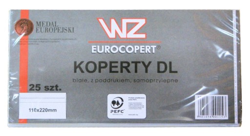 PAPIEROWE KOPERTY samoprzylepne WZ EUROCOPERT białe PŁASKIE KOPERTY zestaw
