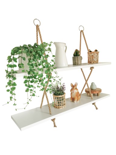 Wiszące białe półki na sznurkach linach, 80 cm