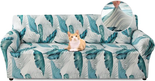 ELASTYCZNY ZESTAW SOF GŁADKA SOFA 3-OSOBOWA - BIAŁY LIŚĆ-190-230