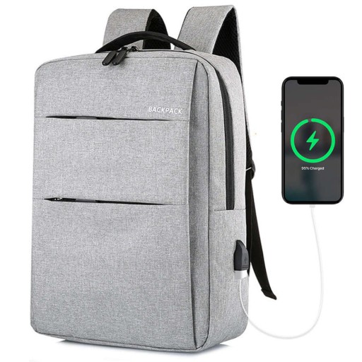 PLECAK TORBA NA LAPTOPA 15.6 CAL DUŻY WODOODPORNY Z USB MĘSKI DAMSKI SZARY