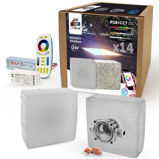 14x LedBruk Świecąca Kostka Brukowa 15x15 RGB+CCT