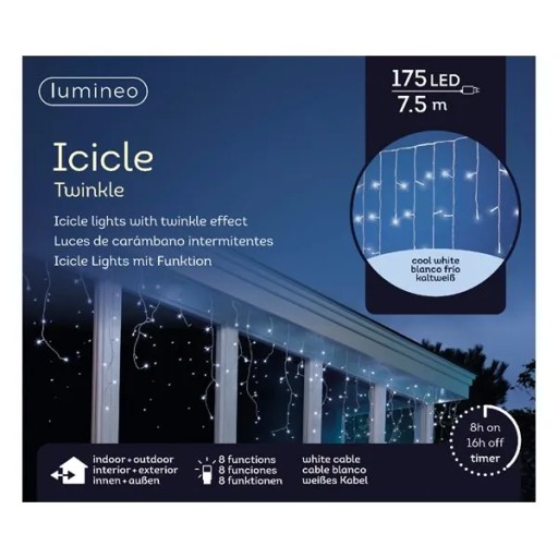 Lampki sople 175 LED na budynek zimny biały 7,5m