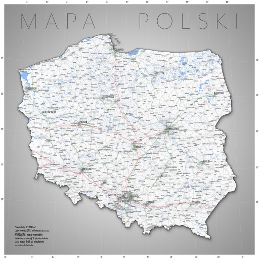Mapa Polski Drogowa - plakat na ścianę 80x80 cm
