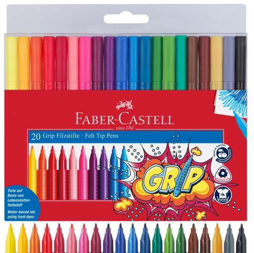 FABER-CASTELL Flamastry pisaki mazaki szkolne Grip 20 kolorów DUŻY ZESTAW