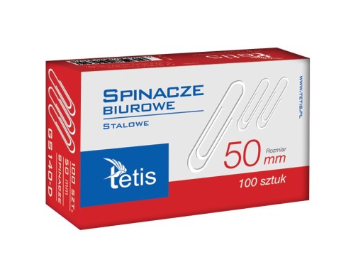 SPINACZE BIUROWE OKRĄGŁE METALOWE, DŁUGOŚĆ 50MM, SREBRNE, TETIS