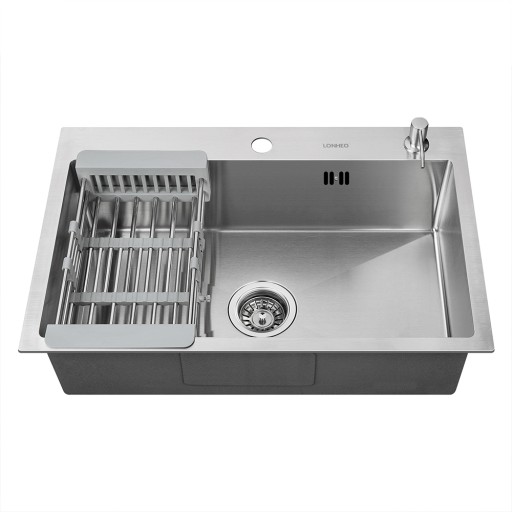 68x45CM Zlewozmywak Kuchenny INOX z SYFON i DOZOWNIK i KOSZYK Teleskopowa