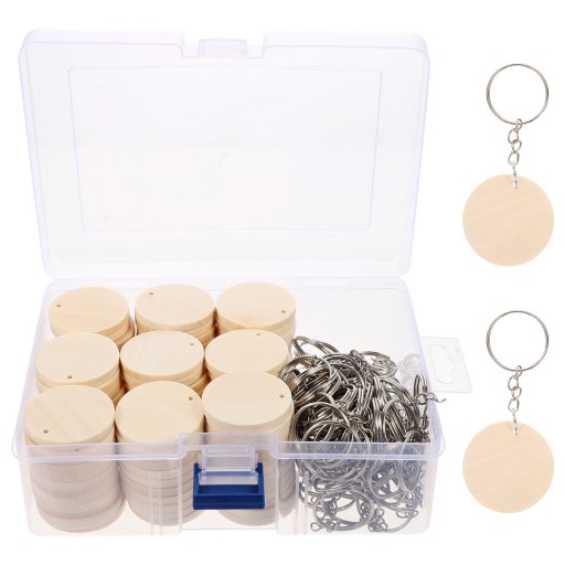 100 Sets of Wooden Keychains Decorative Pendants