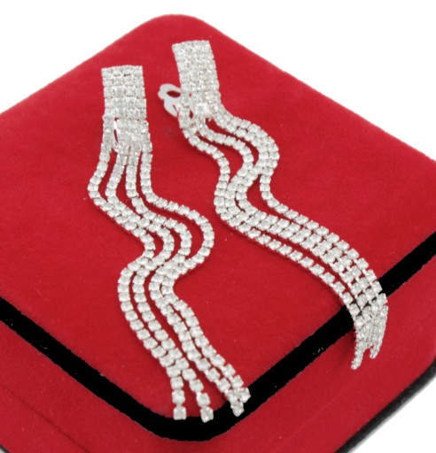 KLIPSY SREBRNE DŁUGIE ELEGANCKIE CHWOSTY SZKLANE CYRKONIE 3