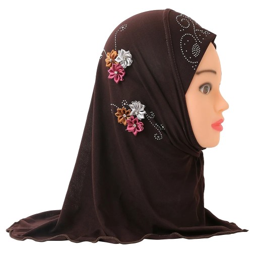 Beautiful small girl amira hijab with flowers fit 2-6 years old kids pull