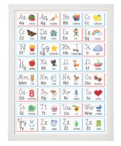 ALFABET Litery Plakat Edukacyjny DUŻY 30x40 + /RAMA/