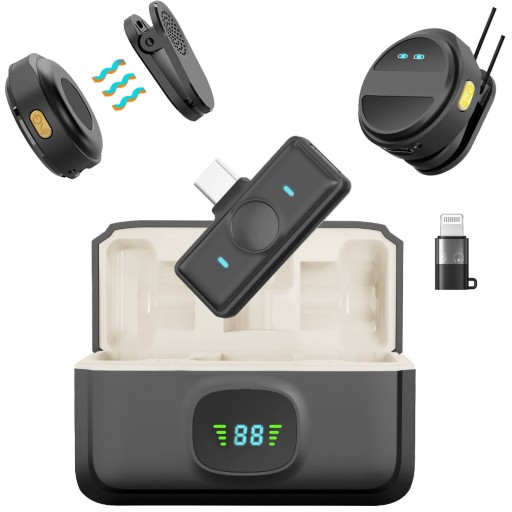 2 MIKROFONY MIKROFON BEZPRZEWODOWY KRAWATOWY USB C APPLE ANDROID POWERBANK