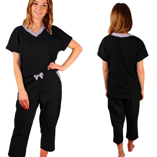 Piżama damska ze spodniami 3/4 bawełna serek Plus size XXL