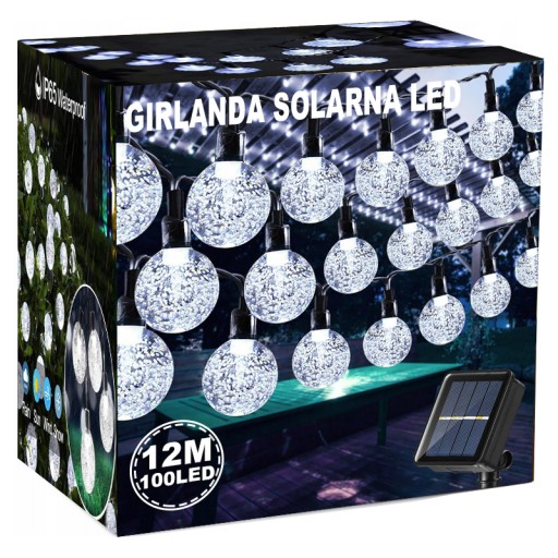 GIRLANDA SOLARNA OGRODOWA 100LED 12 METRÓW LAMPKI SOLARNE ŻARÓWKI NA BALKON