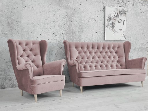 SOFA USZAK 2 osob + FOTEL USZAK styl skandynawski