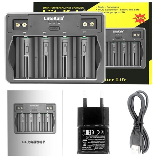 Uniwersalna Ładowarka LiitoKala Lii-D4 Li-ion 18650 AA AAA z adapterem EU