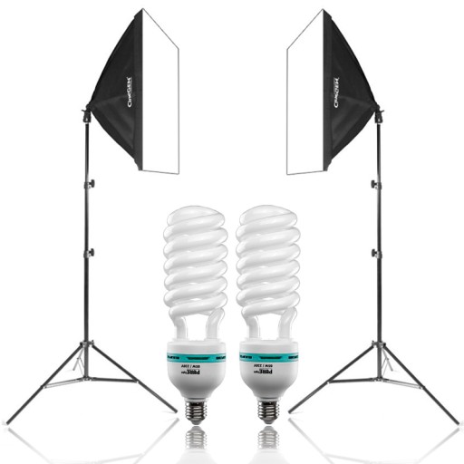 2 LAMPY FOTOGRAFICZNE żarówka 650W softbox 40X40cm