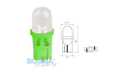 Żarówka BOSMA 12V 1*LED STANDARD T10 GREEN MAT