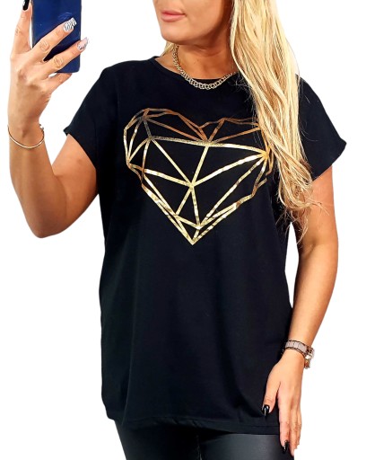 MODNA BLUZKA T-SHIRT NADRUK SERCE GEOMETRYCZNE DUŻO WZORÓW 2XL 44