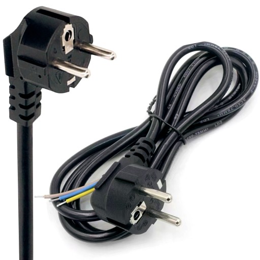 Przewód zasilający przyłączeniowy kabel czarny z wtyczką kątową 1,5m