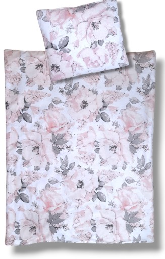 Pościel z wypełnieniem do dostawnego wózka PEONIE BIAŁE KWIATY60X75