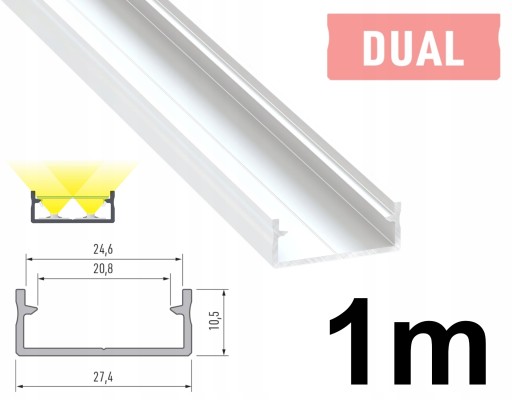 PROFIL LED SZEROKI NA 2 TAŚMY LED DUAL BIAŁY 1M