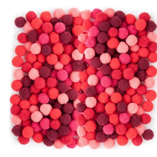POMPONY DEKORACYJNE OZDOBNE POLIESTROWE 1CM MIX CZERWONY 120 sztuk