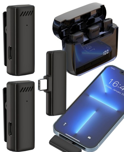 BEZPRZEWODOWY MIKROFON KRAWATOWY USB C DLA ANDROID IOS STREAMING LIVE VLOG