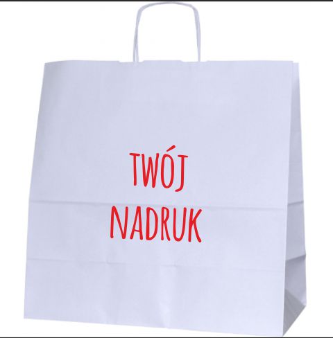TORBA PAPIEROWA biała Z NADRUKIEM 40X18X39 100 SZT